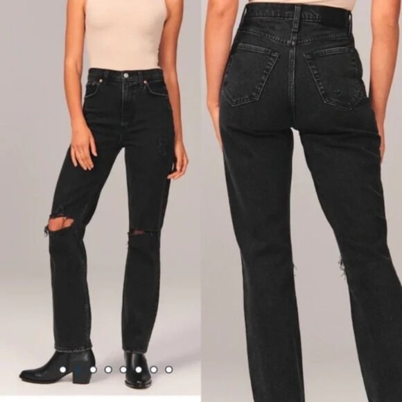 Abercrombie & Fitch Black High Rise Distressed Jeans - Picture 1 of 9